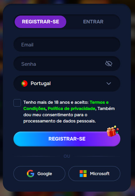 Register at Wizardo online casino.